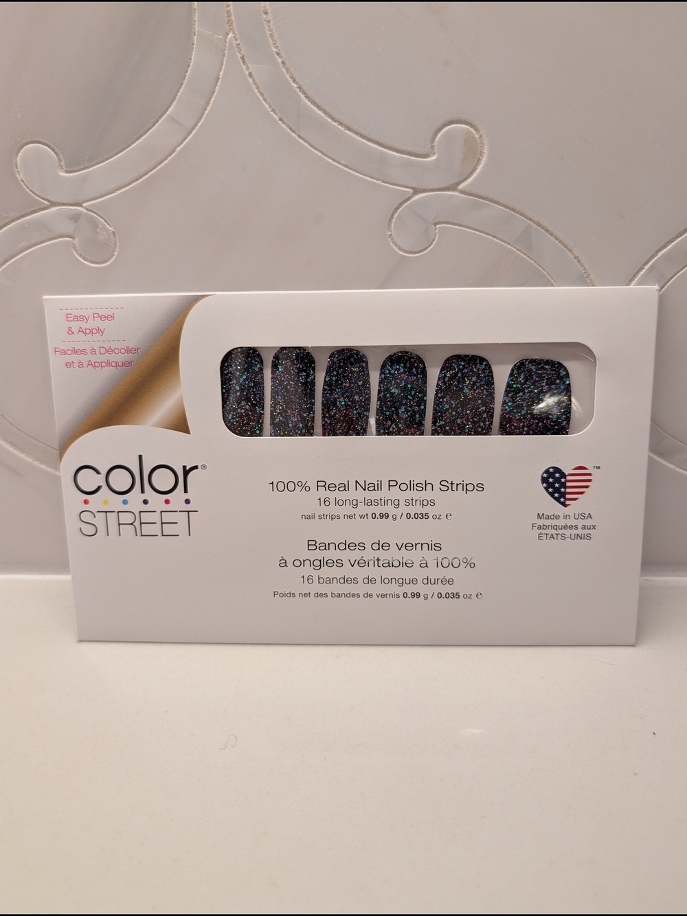 Color Street Glitter Nail Polish Strips - Black with Multicolor Sparkle